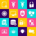 Set Folder and lock, Shield security with, FTP folder, Scooter, Lock on monitor and Time Management icon. Vector Royalty Free Stock Photo