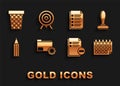 Set Folder settings with gears, Stamp, Calendar, Document minus, Pencil, File document, Trash can and Target icon
