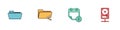 Set Folder, Share folder, Financial calendar and Hard disk drive on sharing network icon. Vector