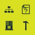 Set Folder tree, Hammer, Mail server and Unknown document icon. Vector Royalty Free Stock Photo