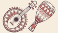 Set of Folk Art Musical Instruments, vector design Generative AI Royalty Free Stock Photo