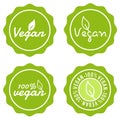 Set of Food Badges. Vegan Best Quality. Vector Hand Drawn Signs