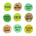 Set of food badges. Vegan, gluten, etc