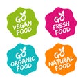 Set of Food Badges. Vegan, Organic, Natural and Fresh Food. Hand drawn Signs. Can be used for packaging Design Royalty Free Stock Photo