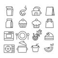 Set of food and cooking in minimal icons. Package for delivery concept. Modern outline on white background