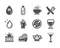 Set of Food and drink icons, such as Espresso cream, Food, Water drop. Vector