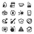 Set of Food and drink icons, such as Hazelnut, Coffee, Refill water symbols. Vector Royalty Free Stock Photo