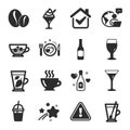 Set of Food and drink icons, such as Love champagne, Beer, Coffee symbols. Vector