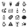 Set of Food and drink icons, such as Water bottle, Ice cream, Recipe book symbols. Vector