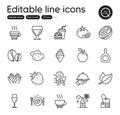 Set of Food and drink outline icons. Contains icons as Apple, Espresso and Ice cream elements. For website. Vector