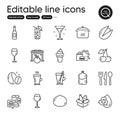 Set of Food and drink outline icons. Contains icons as Cherry, Recycle water and Beer elements. For website. Vector