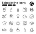 Set of Food and drink outline icons. Contains icons as Ice cream, Eco food and Refill water elements. Vector