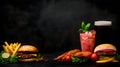 Set Food And Drinks Doodle Chalkboard Backgr Royalty Free Stock Photo
