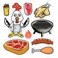 Set of food icons with chicken, meat, vegetables, steak, kebab Royalty Free Stock Photo