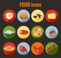Set of food icons on colorful round buttons Royalty Free Stock Photo
