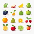 Vibrant Fruit Icons: Realistic Colorful Graphic Design Set