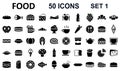 Set 1 of 50 food icons for menu, infographics, design elements Ã¢â¬â vector Royalty Free Stock Photo