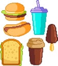 Set of food icons in pixel style Royalty Free Stock Photo