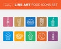 Set of Food icons, thin line style, flat design,