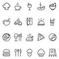 Set of food and restaurant related vector line icons. Royalty Free Stock Photo