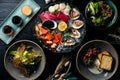 set of food with seafood, Asian cuisine Royalty Free Stock Photo