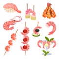 Set of food from shrimp. Vector illustration on white background.