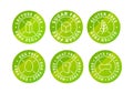 Set of food simple bright green eco icons, lactose free, sugar free, nuts free, egg free, meat free, gluten free on white