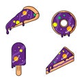 Set of food with space topping. Vector cartoon illustrations. Double exposure. Isolated objects on a white background