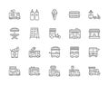 Set of Food Truck Line Icons. Hot Dog, Sandwich, Picnic Table and more.