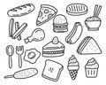 Set of foods vector in doodle drawing style Royalty Free Stock Photo