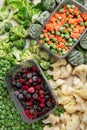 A set of foods for the winter. Various of frozen vegetables and berries Royalty Free Stock Photo