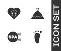 Set Foot massage, Massage, Spa salon and Sauna hat icon. Vector Royalty Free Stock Photo