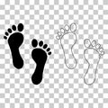 Set of Foot print human sign, track walking icon, outline vector illustration