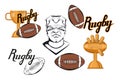 Set of Football player design elements. Hand drawn Rugby player. Cartoon soccer player. Set for football concept. Gold champions