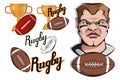 Set of Football player design elements. Hand drawn Rugby player. Cartoon soccer player. Set for football concept. Gold champions