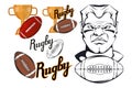 Set of Football player design elements. Hand drawn Rugby player. Cartoon soccer player. Set for football concept. Gold champions