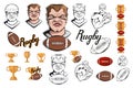 Set of Football player design elements. Hand drawn Rugby player. Cartoon soccer player. Set for football concept. Gold champions