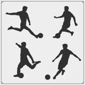 Set of football and soccer player silhouette. Royalty Free Stock Photo