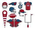 Set of football sport equipment cartoons collection