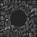 Set of football, sport, soccer icon doodles on chalkboard. Hand drawn sketched. Vector Illustration. Royalty Free Stock Photo