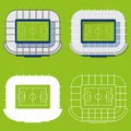 Set of football stadiums in flat design. Football stadiums top view. Vector Illustration. Royalty Free Stock Photo