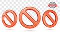 Set of forbidden traffic signs or prohibition icons. Red No signs in three-quarter front view and front view Royalty Free Stock Photo