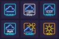 Set of forecast weather neon icons