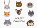 Set of forest animals faces