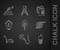 Set Forest, Kite, Acorn, Garden hose, Lawn mower, Bird house, sprayer for fertilizer and icon. Vector Royalty Free Stock Photo