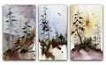 Set of forest landscapes. Watercolor painting.