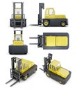 Set of forklift on white background. 3d render image