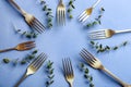 Set of forks on color background Royalty Free Stock Photo
