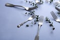 Set of forks on color background Royalty Free Stock Photo