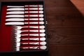 Set of forks and knifes in a case Royalty Free Stock Photo